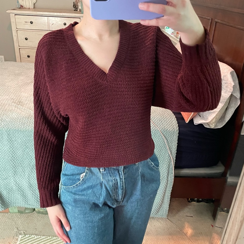 American Eagle V neck Knit Cropped Sweater